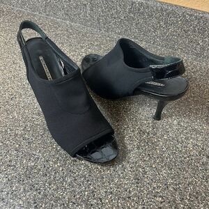 Donald Pliner Womens 8 M Black Stretch Fabric Stiletto Heels Sling Back Peep Toe